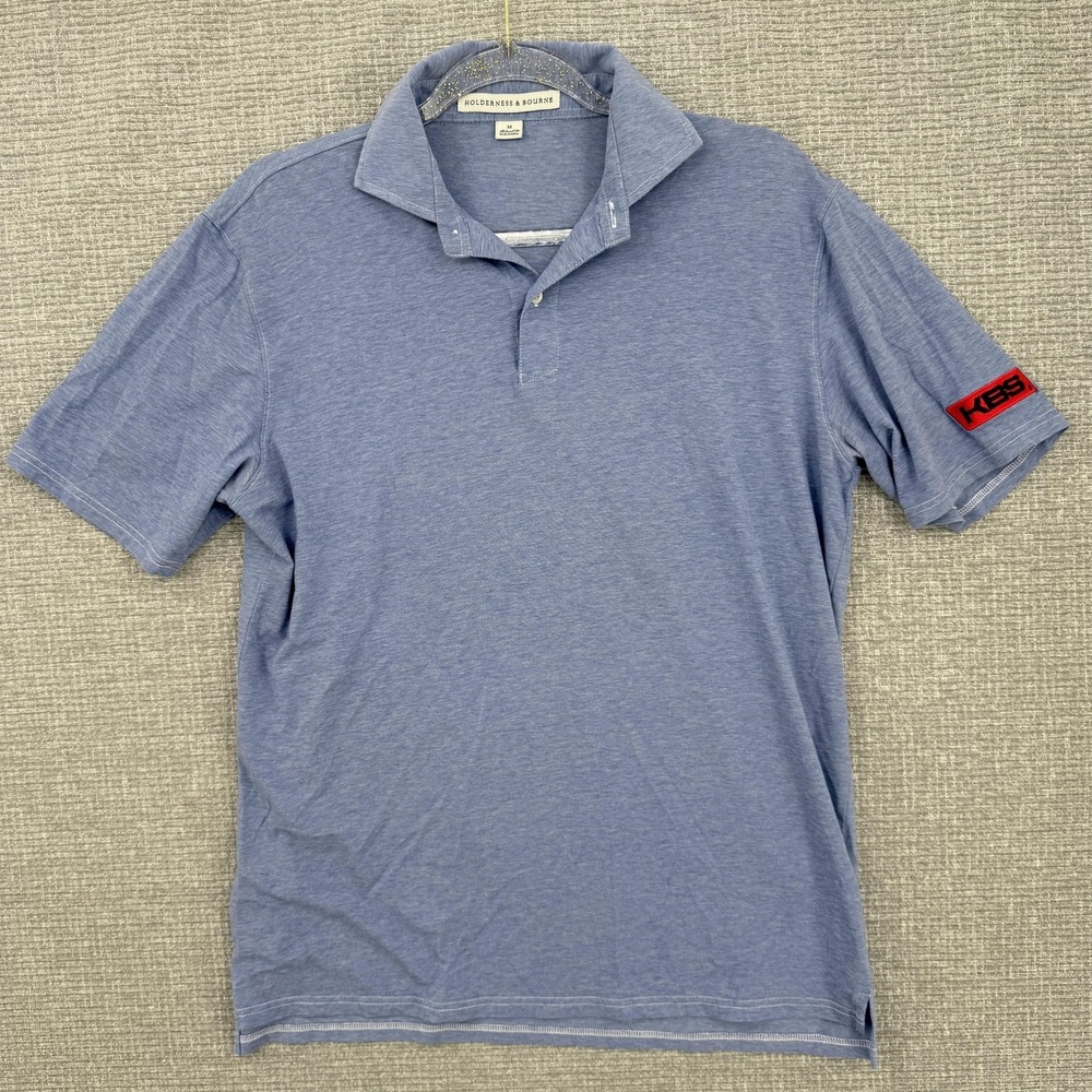 Holderness & Bourne Polo Shirt Mens Medium Blue‎ The Hilton KBS Patch Golf Soft